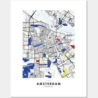 Amsterdam (Netherlands) Map x Piet Mondrian Posters and Art